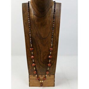 Vintage Southwest Jasper Bear Fetish Necklace w/ Garnet Beads